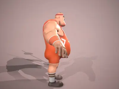 Weightlifter cartoon character holding barbell Low-poly 3D model
