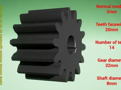 Cylindrical gear - paired - z14 m2 D32 d8 3D print model