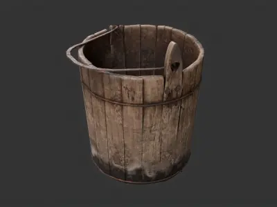 Dirty Wooden Bucket Low-poly 3D model