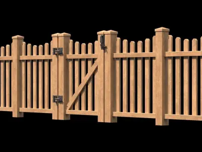 Wooden Fence set PBR 10 Low-poly 3D model