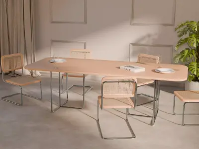 Wood Dining Table - Metal Table PBR Ready Low-poly 3D model