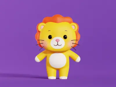 Lion Cartoon Character Chibi Kawaii Low-poly 3D model