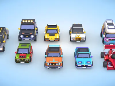 lowpoly cars pack stylized toon Low-poly 3D model