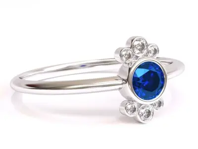 Round Diamond Ring in Bezel Setting Flower Shaped Cluster 3D print model