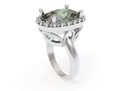 Oval Halo Engagement Ring With Scroll Pattern Gallery 3d Model 3D print model