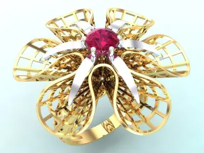  Mesh flower ring - Italian rings - Womens Rings - N6459 3D print model