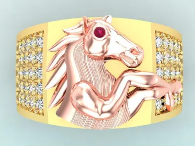 Horse ring - Mens horse ring - Mens diamond ring - N712 Free 3D print model