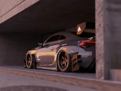 Car Environment Scene 3D Blender File And FBX File 3D model