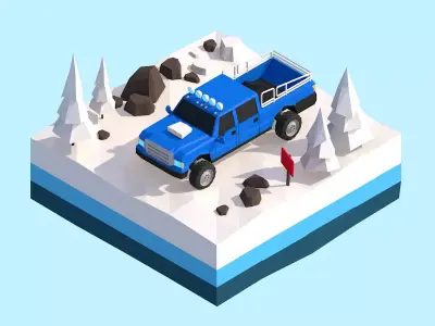 Cartoon Low Poly Snow Jeep Wheel Vehicle Low-poly 3D model