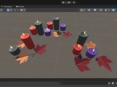Candle set and maple leaf Free 3D model
