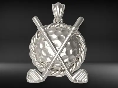 Golf Ball Clubs Round Rope Frame Golf Jewelry Pendant 3D print model