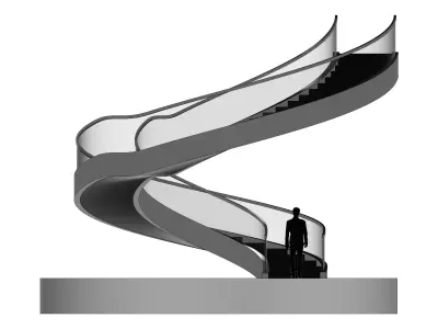 Spiral Stairs with Stringer Treads Railing Landing and Handrail 3D model