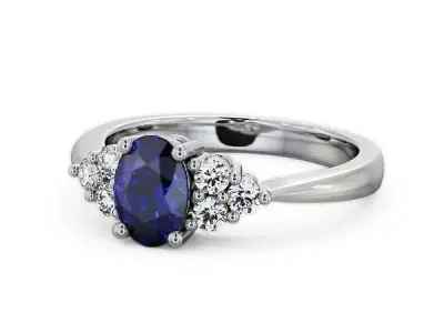 stl file oval sapphire and diamond ring 3D print model