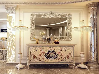 Classic mirror in a carved gold frame 3D model
