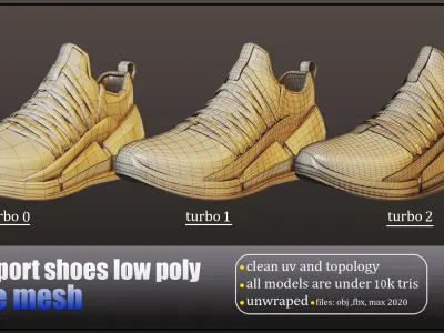 20 sport shoes base meshes Low-poly 3D model