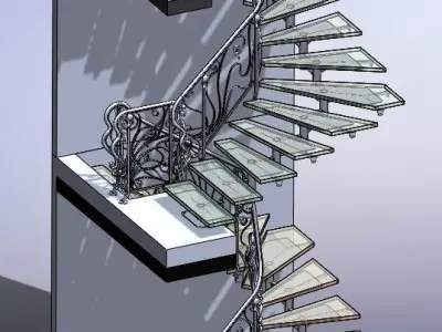 Staircase metal structure with hand rail 3D model