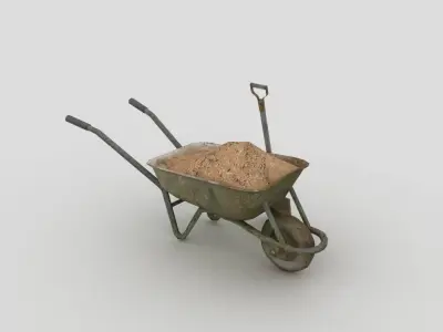 Trolley wheelbarrow with shovel and sand 3D model
