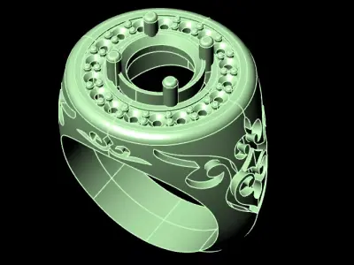 Signet Ring with Gemstone Mount  Oriental Style 3D Printable 3D print model