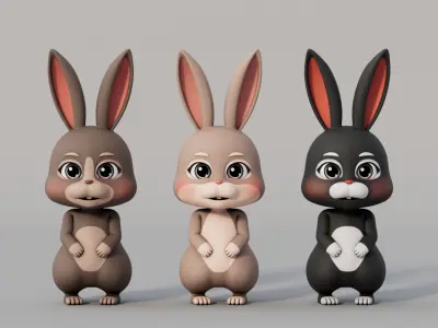Rigged Cartoon Rabbit 3D model