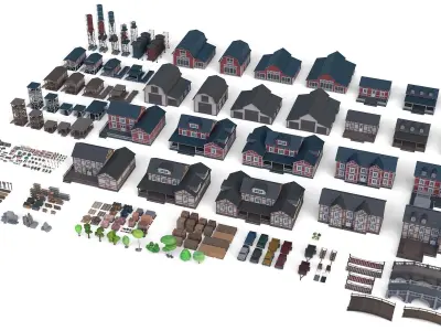 Low Poly Farm Set - 330 Models Mega Pack 02 Collection Free low-poly 3D model