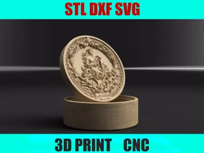 Aquarius Zodiac Round Box  3D Relief Jewelry Box  3D print model
