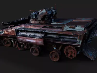 war destroyed APC vehicle burned wreck PBR photogrammetry Low-poly 3D model