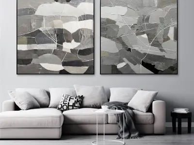 Plaster two square photo frames 07 Low-poly 3D model