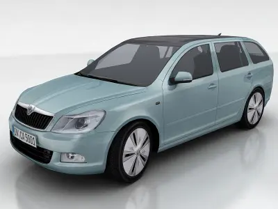 Skoda Oktavia green E-line Low-poly 3D model