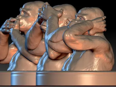 Three Wise Monkeys  Set 3D print model