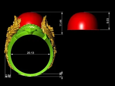 Luxury Dragon Red Gemstone Ring for Men  309 3D print model