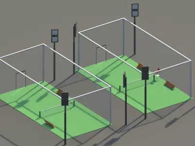 Low Poly Tennis Courts Low-poly 3D model