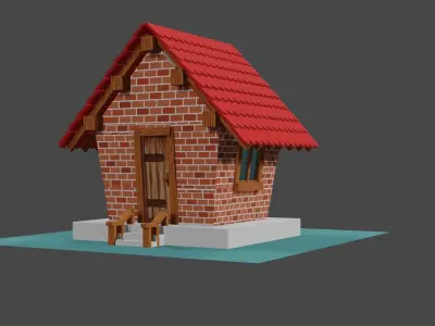 cartoon type brick  house textured  Free 3D model