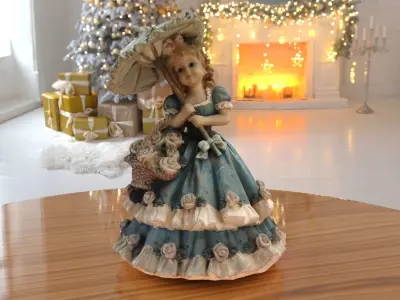Girl Umbrella Statue low-poly PBR Ornament figurine VR-AR Low-poly 3D model