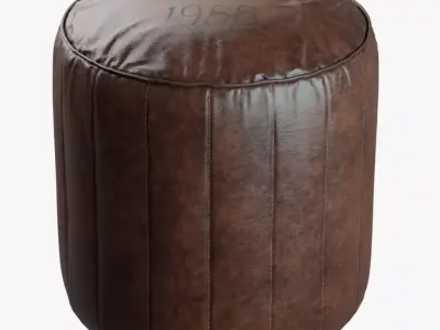 Pouf rond en cuir marron Brown Leather Low-poly 3D model