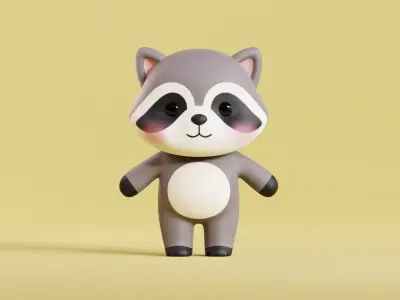 Cartoon Raccoon  Character Chibi Kawaii  Low-poly 3D model