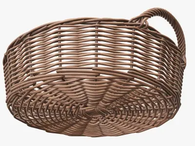 Wicker basket round with handle light brown 3D model