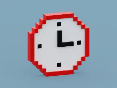 Voxel Red Clock  Low-poly 3D model