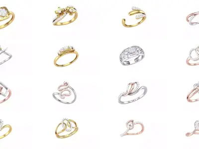 Diamond Women Rose Flower Gold Rings 500pcs 3D Model Pack