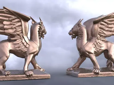 Flying Lion Baroque Statue mirrored   3D model