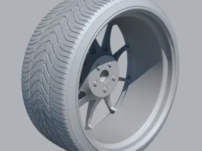 Car wheel disk and tire Low-poly 3D model