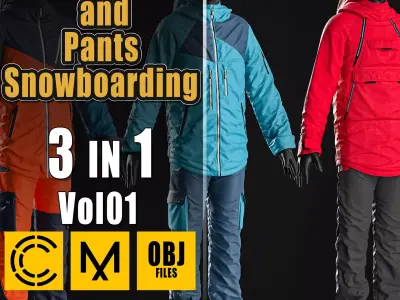 Jackets and Pants Snowboarding  Clo3D  OBJ Vol01 3D model