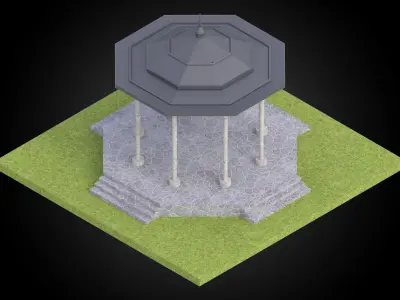 Gazebo structure with stone floor and metal roof stand alone Low-poly 3D model