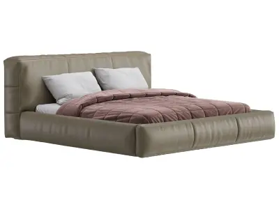 Icnoyotl suede fabric rectangular headboard modern bed I 3D model