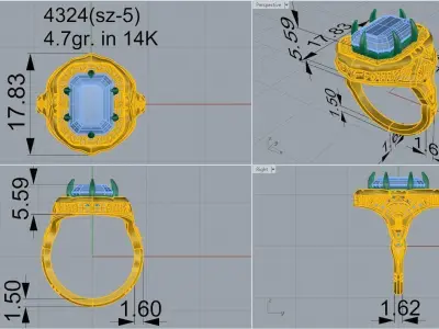 Emerald Engraving Ring 4324 3D print model
