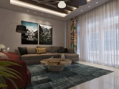 Modern Living Room 3D Model full furniture  3D model