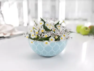  Flowers with ceramic pot 3D model