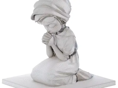Praying Girl Bronze Statue 3D model