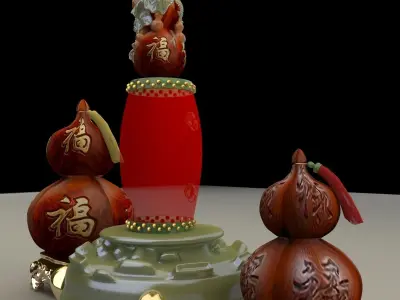 Chinese gourd with drum 3D model