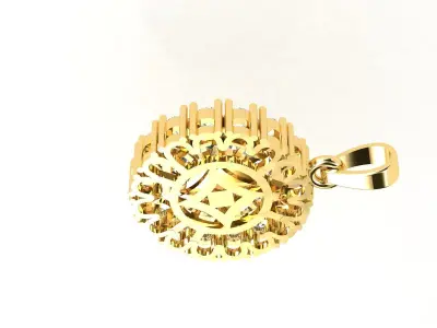 P0001 round diamond pendant gold 3D print model