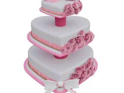 Heart Shaped Wedding Cake 3D Model Pink Roses Design Decoration 3D model